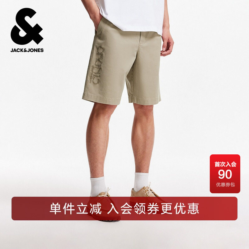 杰克琼斯奥特莱斯男装夏季新款短裤字母刺绣后兜贴布宽松休闲裤子