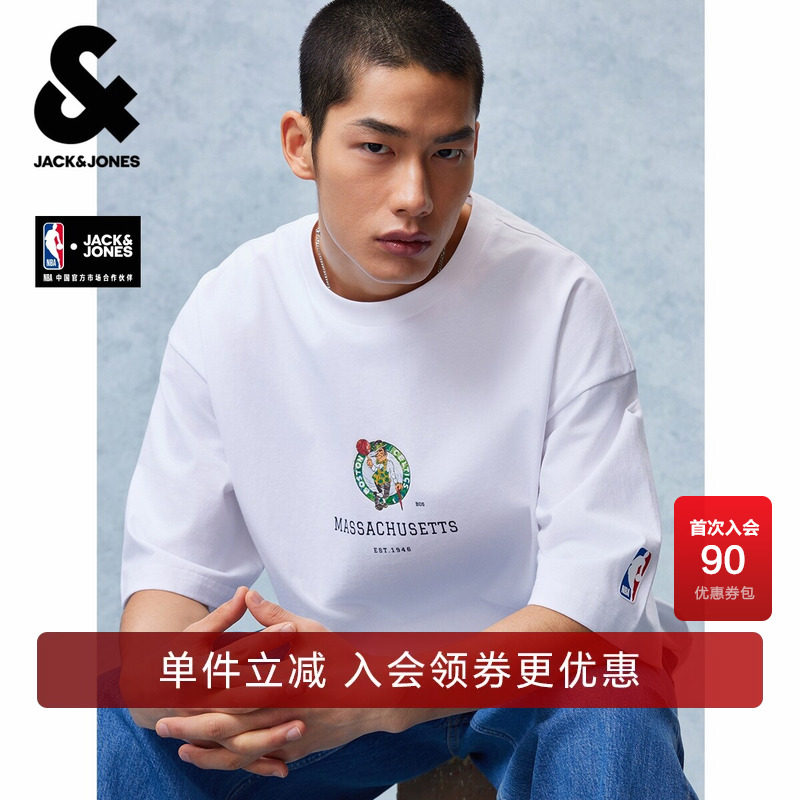 【NBA联名湖人队】杰克琼斯男装夏季新款重磅纯棉舒适宽松短袖T恤图片