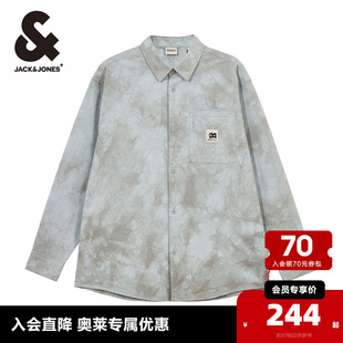 男装 杰克琼斯春季 衬衫 百搭翻领字母刺绣上衣长袖 夹克 潮流外套时尚