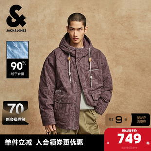 杰克琼斯男装冬季羽绒服大口袋抽绳连帽字母胶印双色多风格款外套