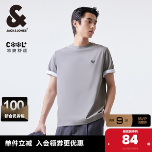杰克琼斯夏季常规版型logo刺绣舒适凉感面料男士短袖男款T恤男装