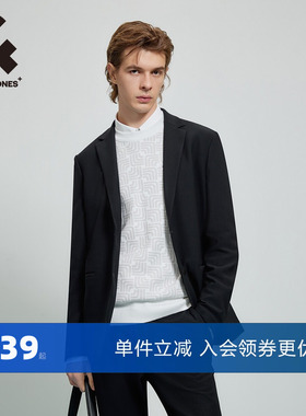 杰克琼斯2024春秋季男式修身西服平驳领商务职业正装黑色西装男装