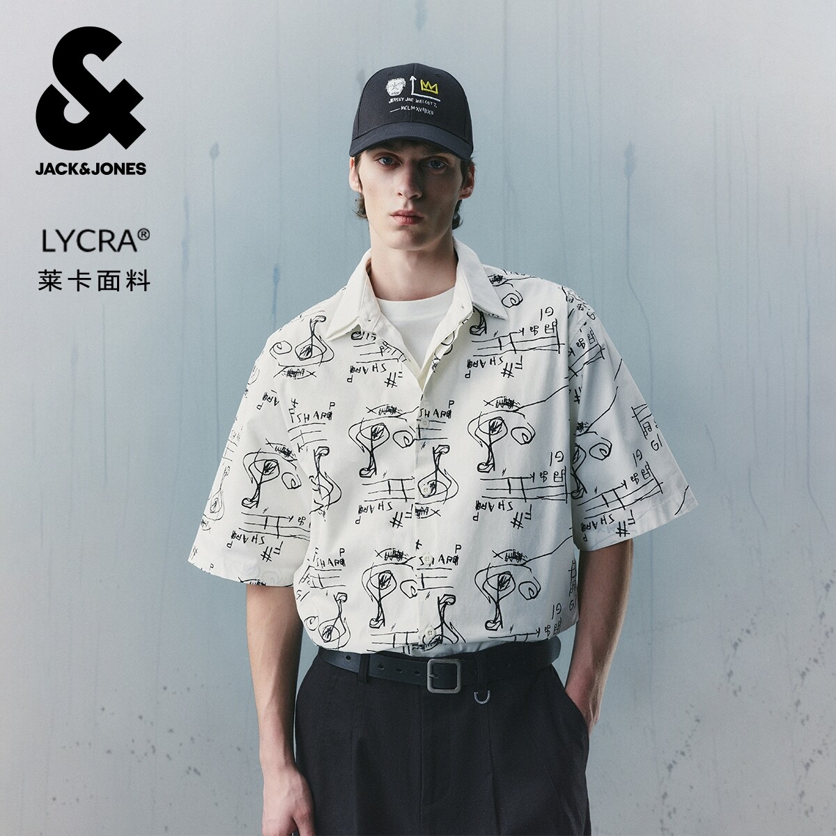 杰克琼斯奥特莱斯男装夏季新款BSQ联名百搭宽松短袖翻领衬衫