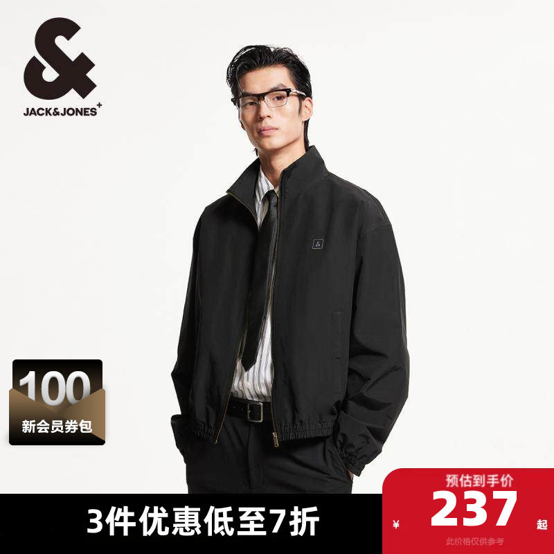 杰克琼斯男装夹克 外套春季新款休闲字母刺绣廓形宽松立领男款
