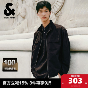 杰克琼斯奥特莱斯夹克男装 外套上衣 春秋纯色立领日常通勤口袋长袖
