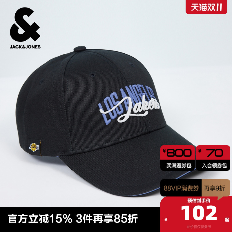 杰克琼斯秋季男装时尚潮流百搭配饰帽子鸭舌帽NBA联名刺绣字母