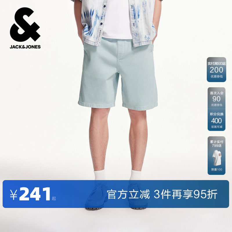 杰克琼斯奥特莱斯男装夏季皮标logo高街潮流简约个性牛仔短裤子