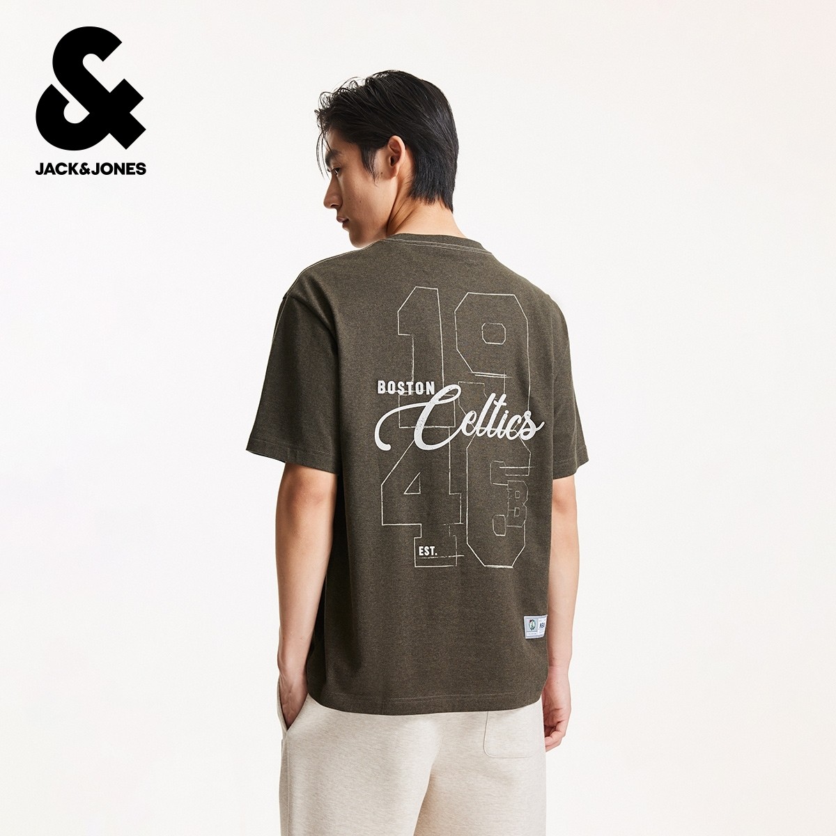 杰克琼斯NBA联名款凯尔特人队男装休闲百搭纯棉宽松圆领短袖T恤