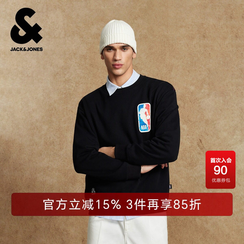 杰克琼斯春秋男装NBA联名圆领卫衣宽松日常休闲运动风长袖上衣