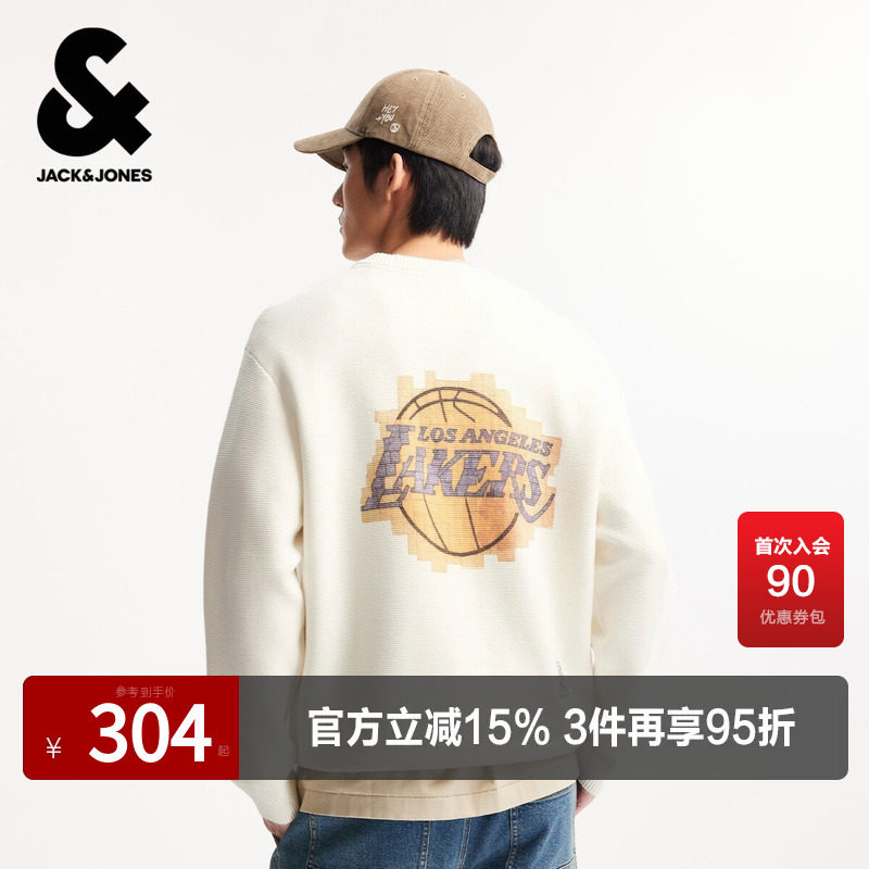 杰克琼斯春季男装针织衫毛衣NBA湖人队时尚百搭潮休闲宽松圆领
