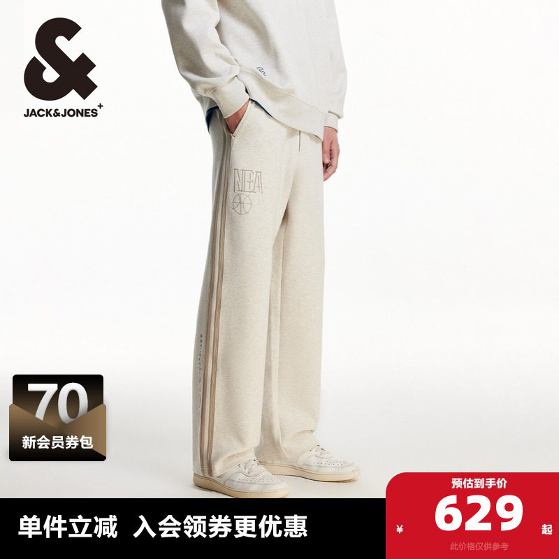 杰克琼斯男装裤子NBA联名款春季logo刺绣贴布宽松休闲裤长裤男