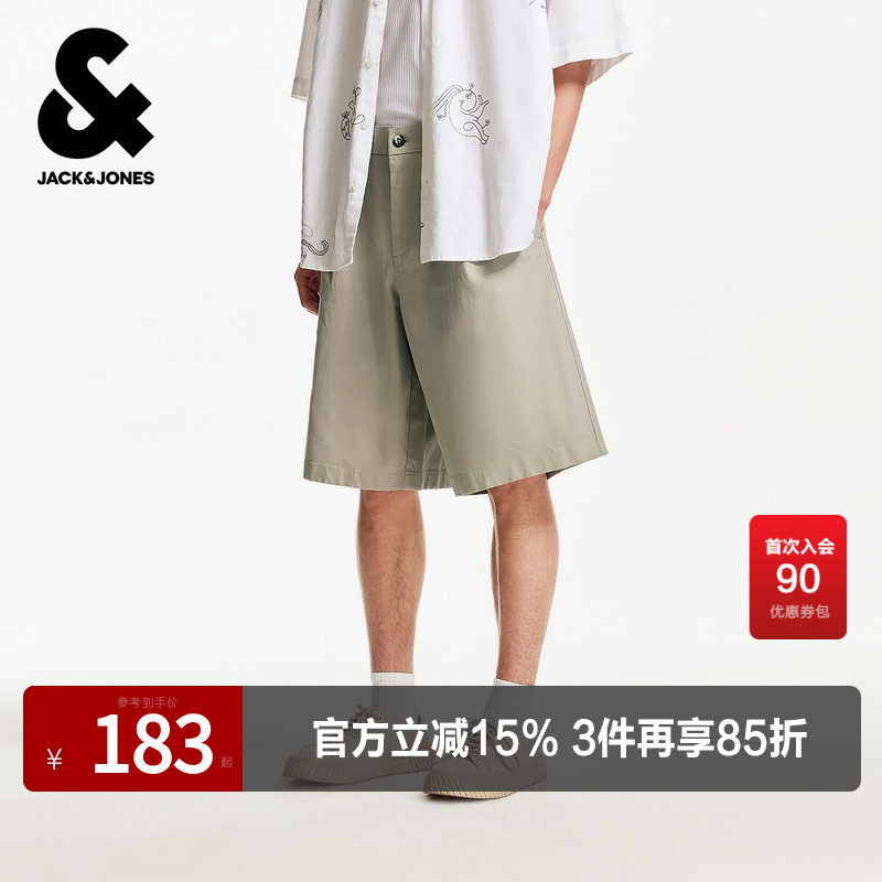 杰克琼斯高级感纽扣松紧腰头拉链门襟双侧插袋口袋夏季短裤子男装