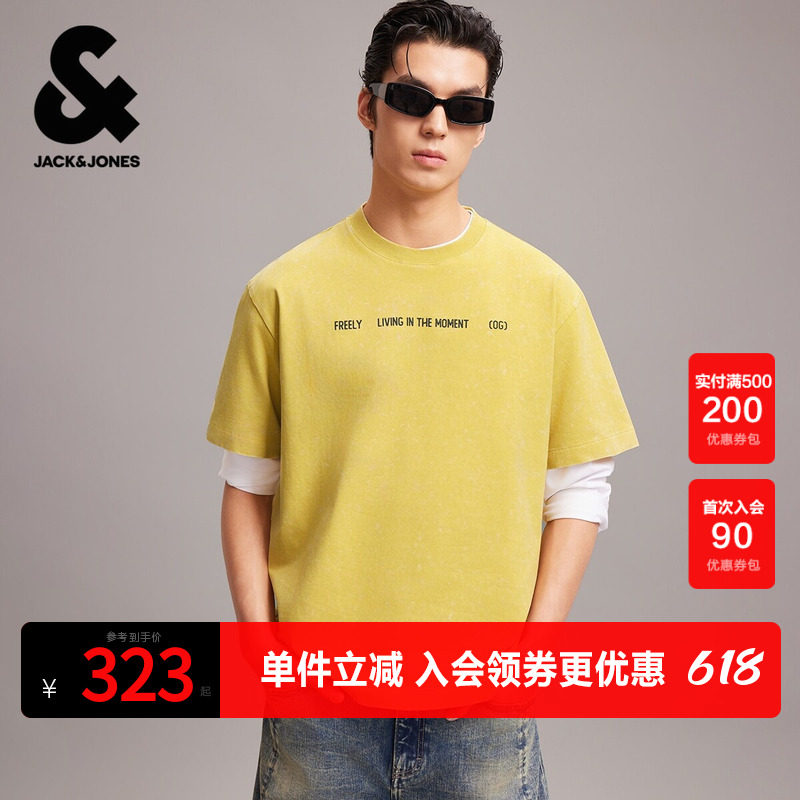 【纯棉T恤】杰克琼斯男装夏季新款字母刺绣图案印花宽松圆领短袖