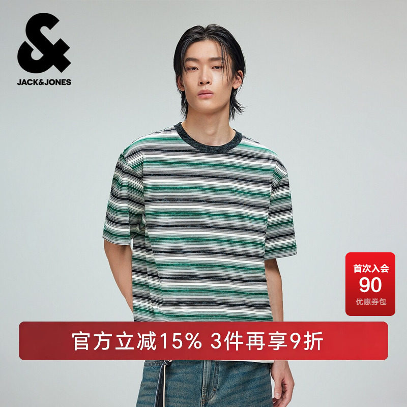 【纯棉】杰克琼斯奥特莱斯男装T恤夏季宽松圆领精致刺绣logo时尚