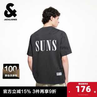 杰克琼斯男装夏季新款NBA联系太阳队T恤运动百搭舒适短袖上衣