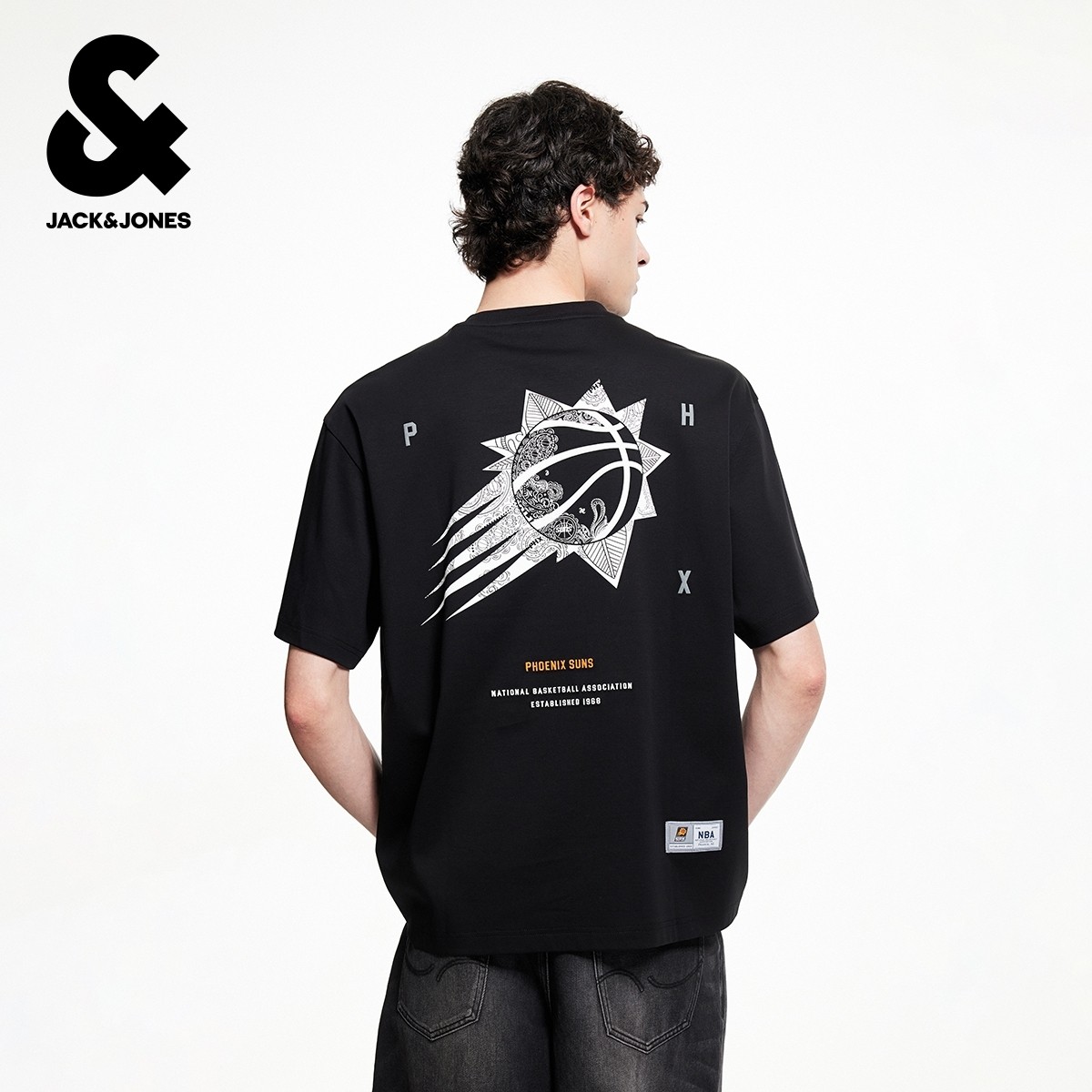 杰克琼斯男装夏季新款NBA联名T恤经典黑色百搭纯棉潮流短袖上衣