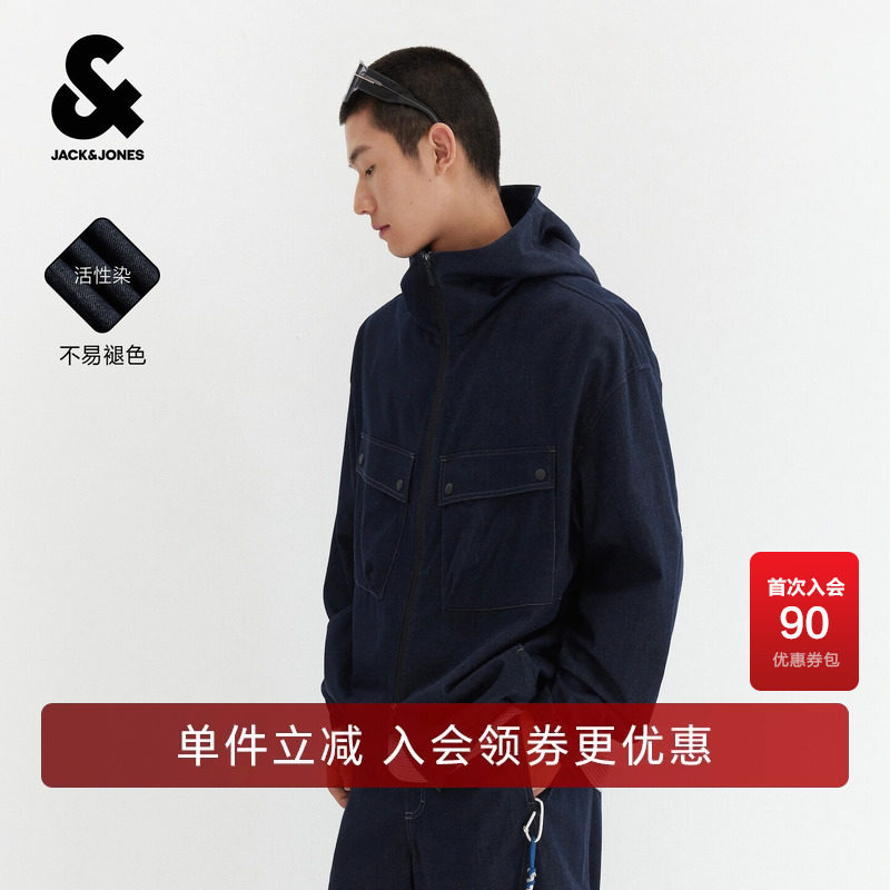 【莱卡】杰克琼斯男装牛仔夹克外套舒适百搭时尚潮流工装口袋宽松