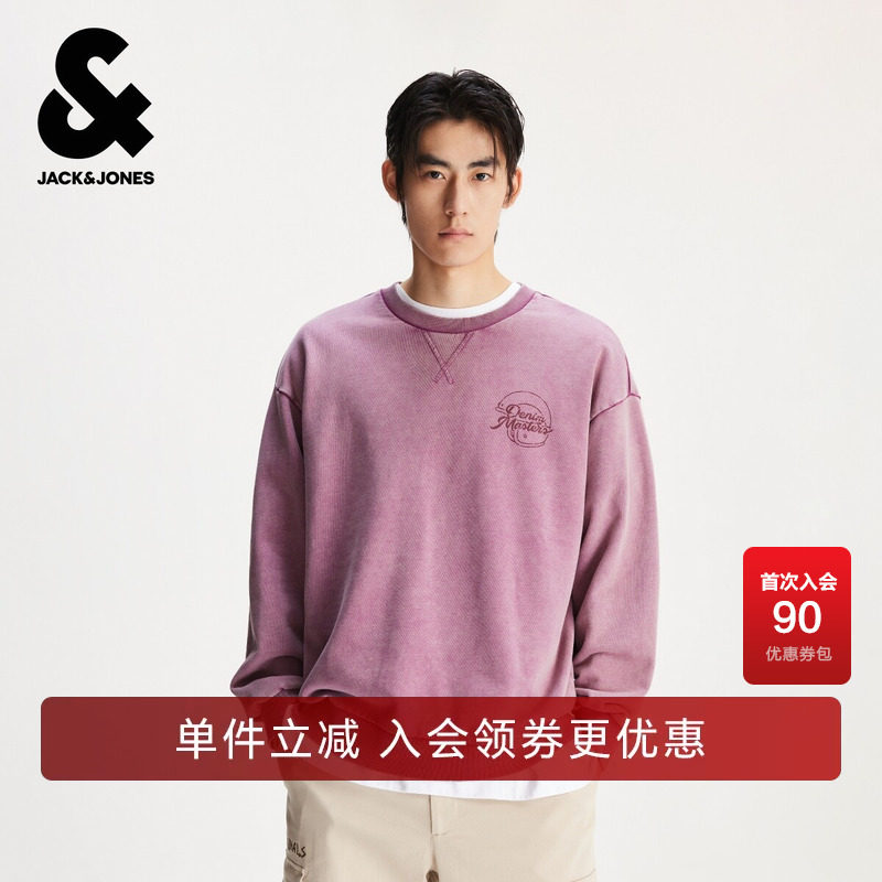 杰克琼斯男装春秋新款时尚字母印花纯棉舒适日常休闲宽松圆领卫衣