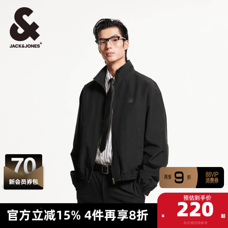 杰克琼斯男装夹克 外套春季新款休闲字母刺绣廓形宽松立领男款