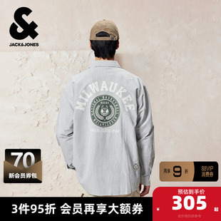 杰克琼斯奥特莱斯男装秋季衬衫2NBA联名密尔沃基雄鹿队条纹长袖