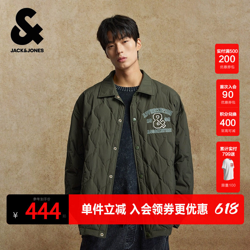 杰克琼斯奥特莱斯男生2025年冬季新款羽绒服翻领日常外套美式上衣
