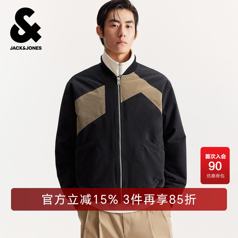杰克琼斯男装冬季新款时尚拼色休闲保暖宽松棒球服棉衣棉服外套