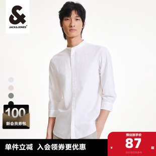 男装 杰克琼斯奥莱夏季 舒适纯色商务休闲潮流格纹字母衬衫 男士 新款