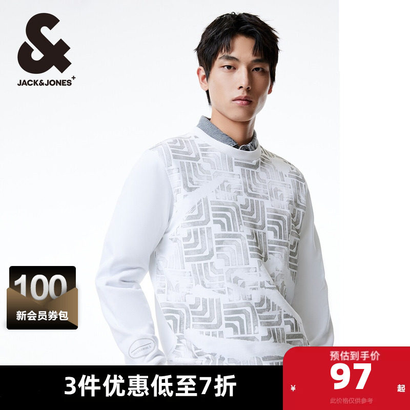 杰克琼斯24年春秋新款男士个性时尚潮流衣身印花纯棉圆领卫衣男装