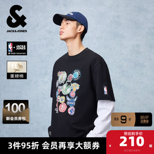 【NBA联名联盟球队】杰克琼斯男装夏季款重磅纯棉T恤宽松圆领短袖