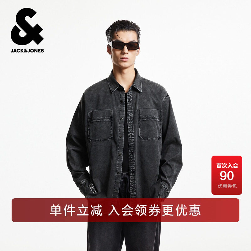 杰克琼斯奥特莱斯春秋男装长袖牛仔衬衫个性休闲潮流时尚宽松上衣