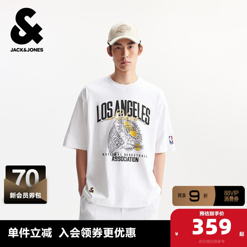 杰克琼斯夏季新款男装T恤NBA联名舒适纯棉运动风百搭廓形短袖