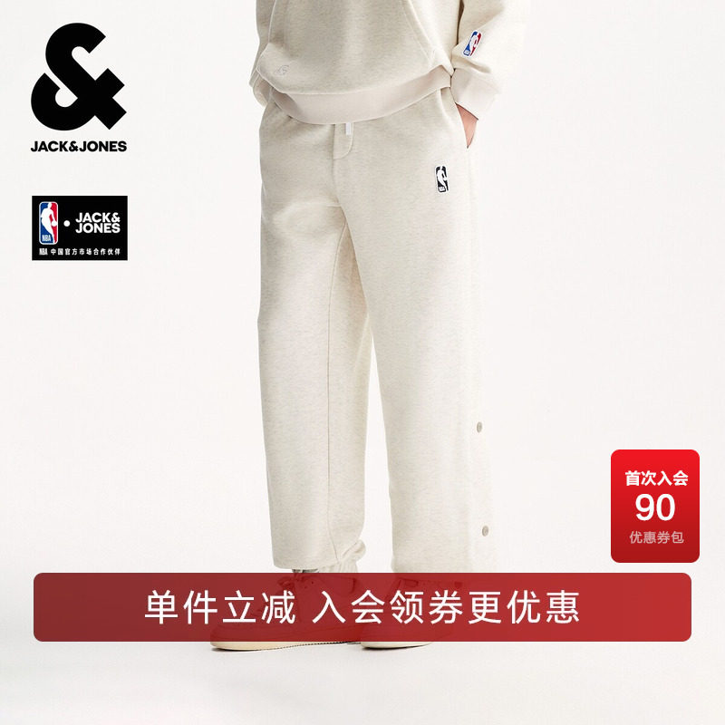 杰克琼斯奥特莱斯NBA联名男装士卫裤春秋季贴布宽松侧边排扣裤子