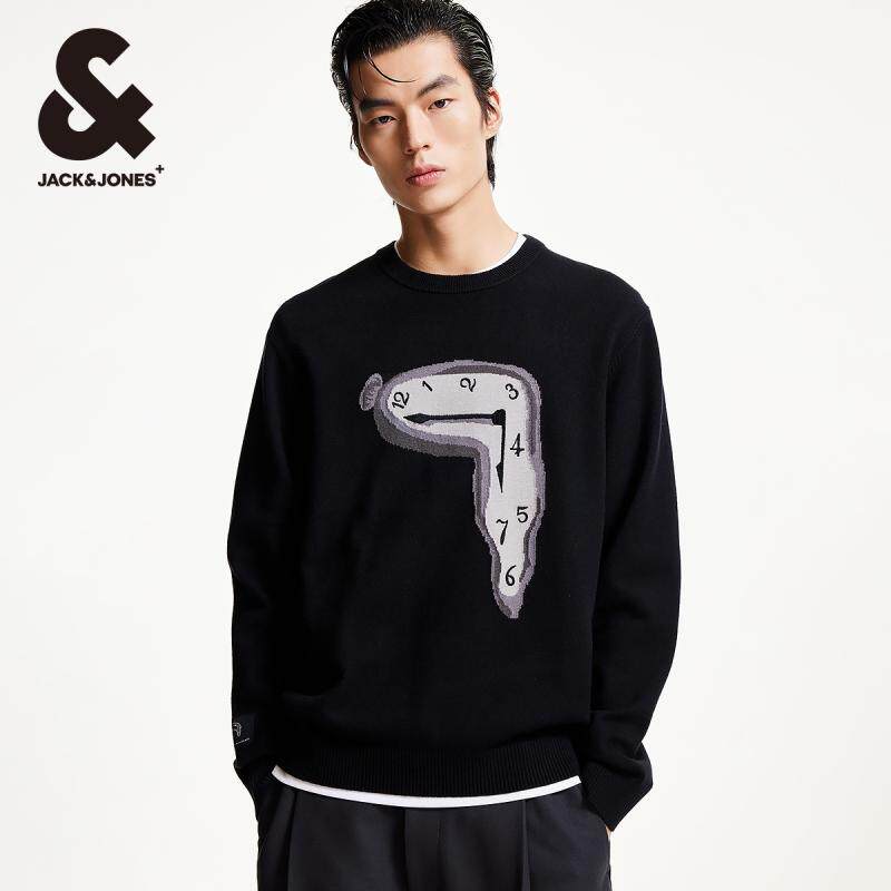 杰克琼斯DALI联名款春季个性提花罗纹圆领直筒毛衣针织衫男款男装