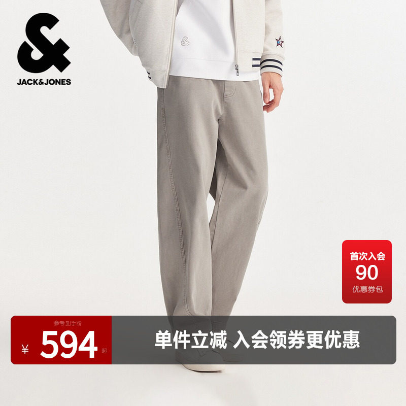 杰克琼斯男装春秋休闲裤长裤子柔软舒适纯色简约字母贴布时尚宽松