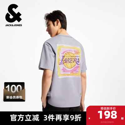杰克琼斯NBA联名男装夏季新款纯棉印花字母休闲男士短袖T恤男款