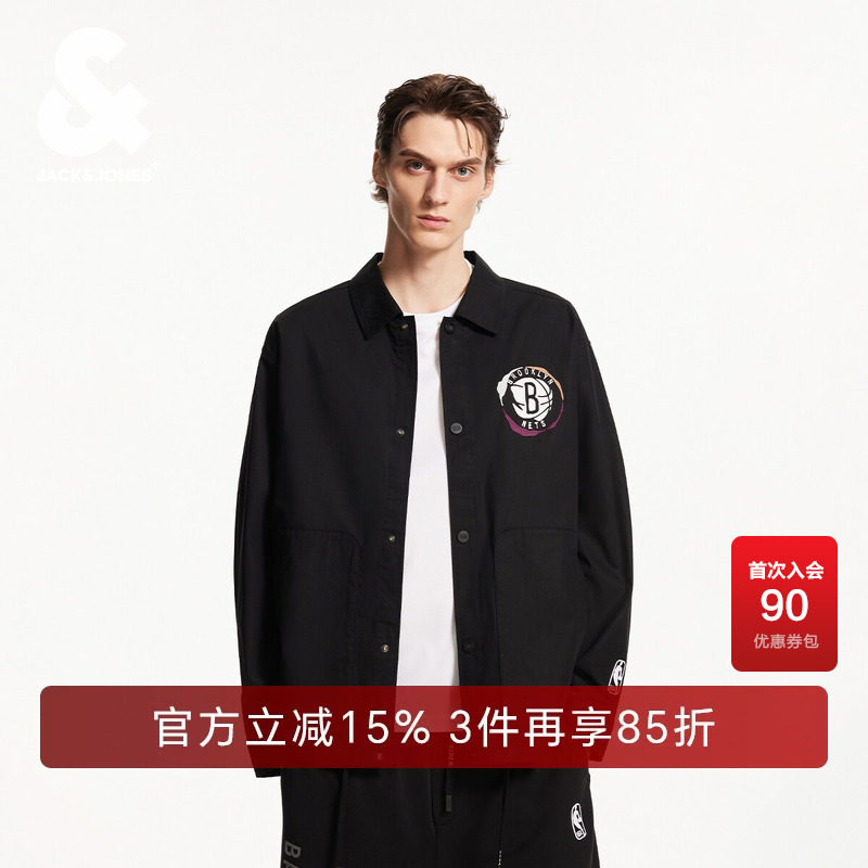 杰克琼斯outletsNBA联名款春夏新款翻领刺绣工装长袖夹克外套男装
