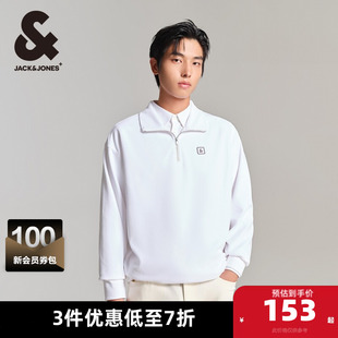 杰克琼斯春秋季新款胸前刺绣潮流舒适半拉链翻领领型卫衣男款男装