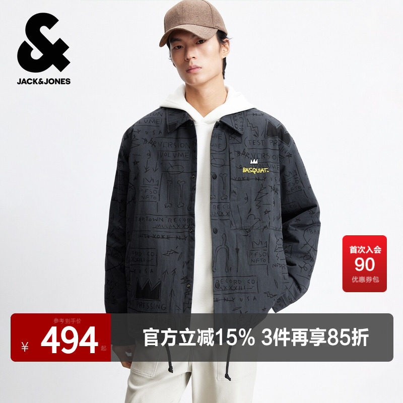 杰克琼斯春秋季男装棉衣服宽松翻领常规BSQ联名刺绣时尚百搭潮