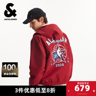 杰克琼斯男装 春季 夹克外套刺绣印花抽绳可调节连帽 NBA联名款