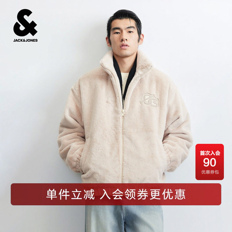 杰克琼斯奥特莱斯秋冬男装新款棉服保暖宽松半高领刺绣休闲外套