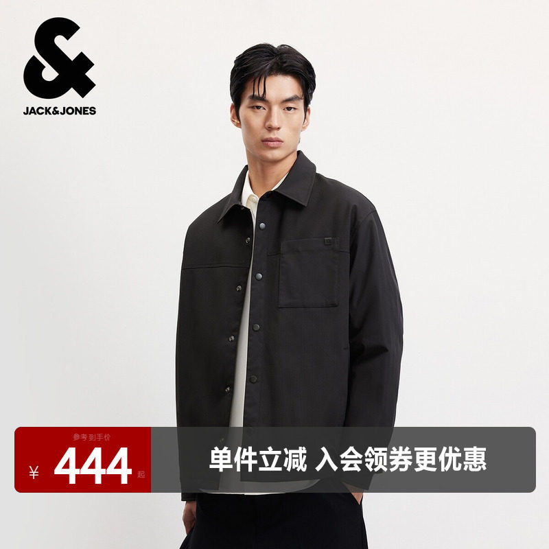 杰克琼斯秋冬男装羽绒服加厚保暖外套常规宽松短翻领摁扣休闲上衣