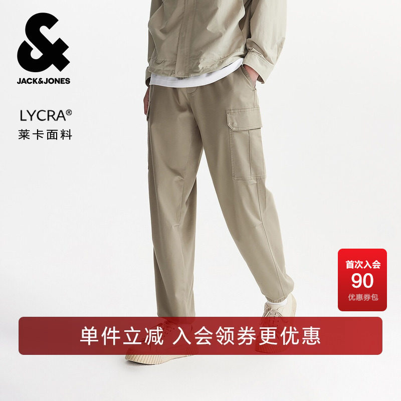 杰克琼斯男装春秋新款休闲裤子日常休闲百搭舒适工装口袋宽松长裤