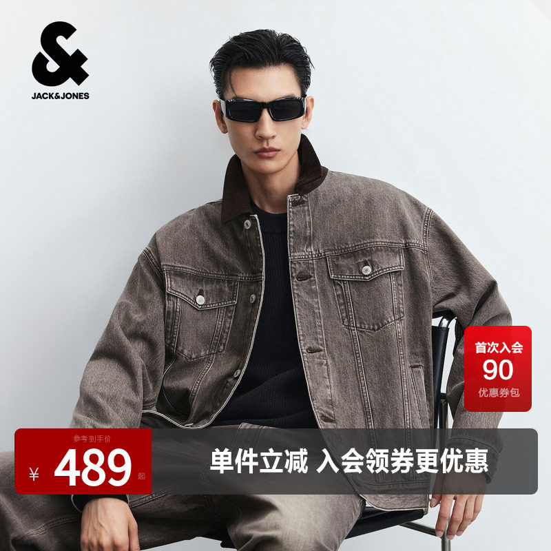 杰克琼斯秋季男装牛仔夹克做旧水洗百搭潮流大众休闲时尚翻领外套
