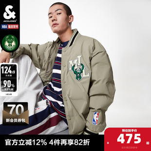 杰克琼斯outlets冬男NBA联名雄鹿队帅气字母羽绒服夹克外套男装