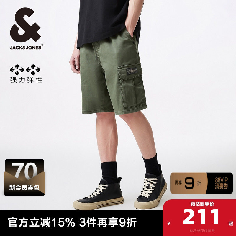 杰克琼斯男装夏季工装风口袋时尚简约潮日常休闲直筒牛仔短裤子