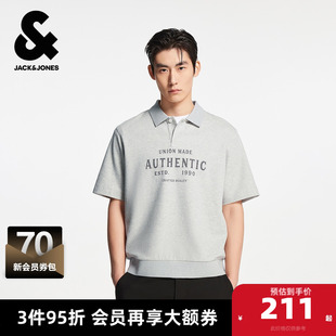 杰克琼斯男装满印提花直筒日常休闲翻领男士POLO衫男款短袖T恤
