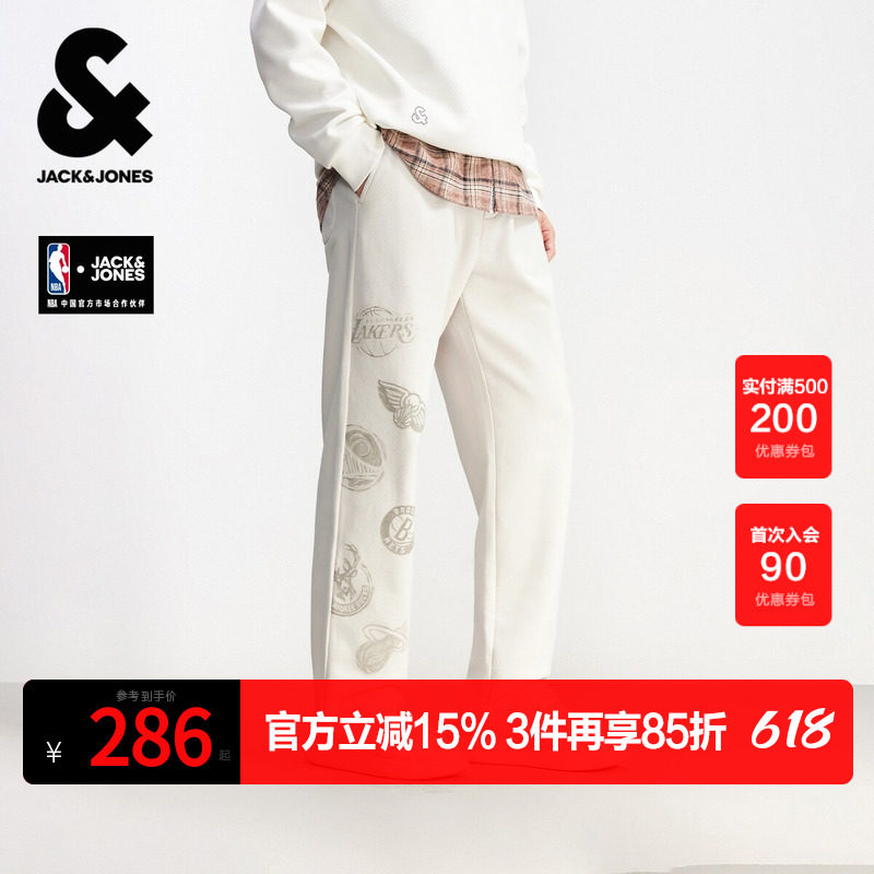杰克琼斯男装春季卫裤NBA球队图案印花刺绣贴布休闲长裤裤子