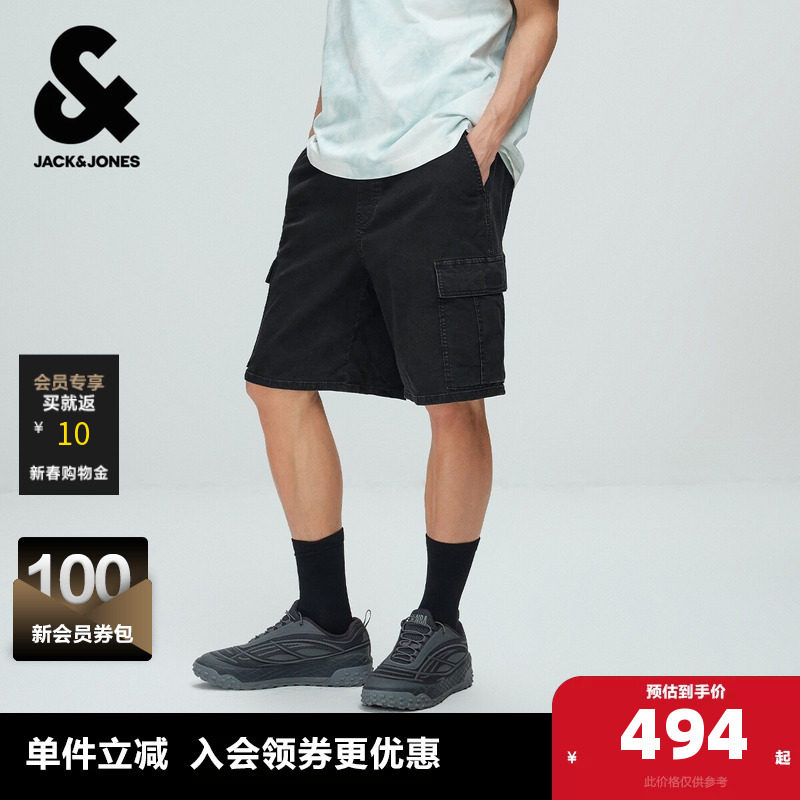 杰克琼斯奥特莱斯男装牛仔短裤夏季宽松裤子时尚百搭logo贴布潮