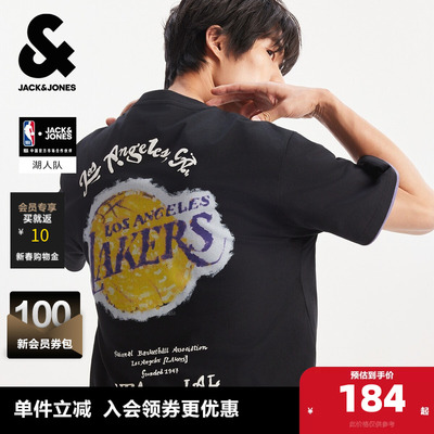 【NBA联名款湖人队】杰克琼斯男装夏季T恤印花字母贴布宽松