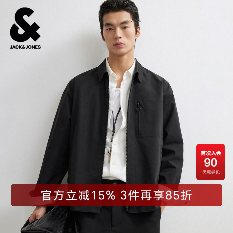 杰克琼斯男装春季廓形翻领衬衫字母刺绣时尚百搭潮流高级感舒适